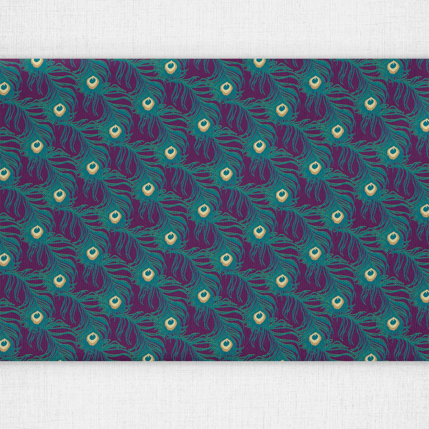 Peacock Feathers Table Runner - Close Up Top View - Knotty Tie Co.